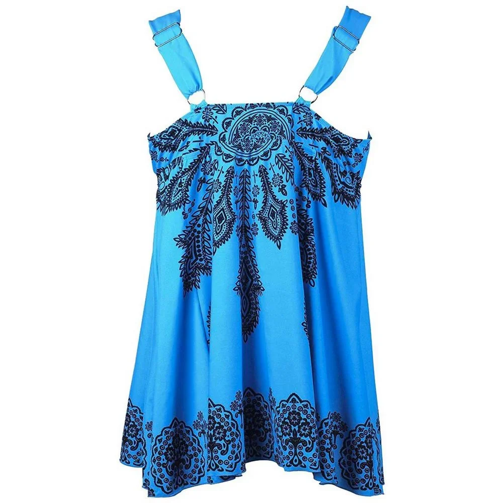 Plus Sky Blue Paisley Print 2Pc Swimdress Set Wide Strap Womens Size 26 Swimwear